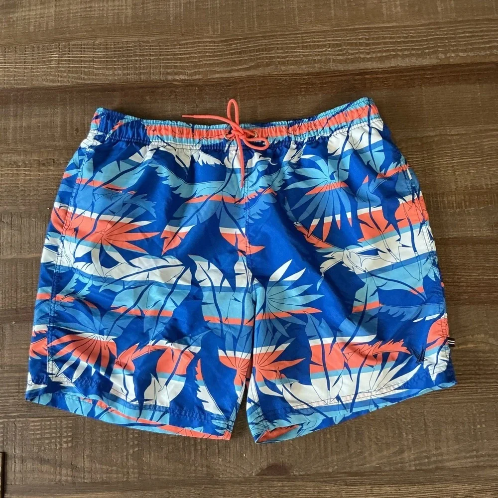 Nautica Blue Sail Tropical Blue and Orange Swim Shorts XL